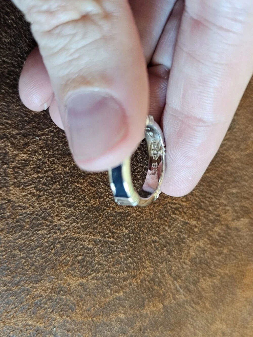 Vintage Lia Sophia Womens Sz 5 Enamel Ring Silver Tone w/ Dark Blue